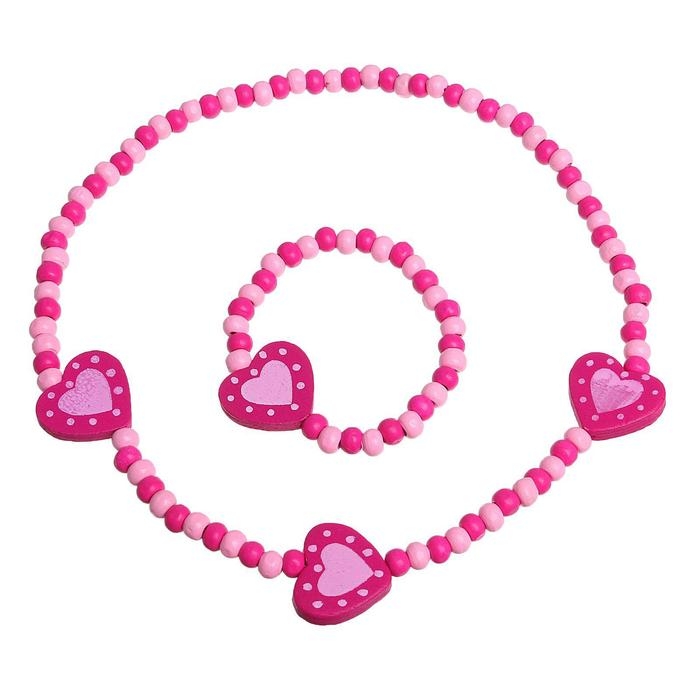 Набор детский «Выбражулька» 2 предмета: колье, браслет, сердечки полоска, цвет бело-розовый Набор детский «Выбражулька» 2 предмета: колье, браслет, сердечки полоска, цвет бело-розовый