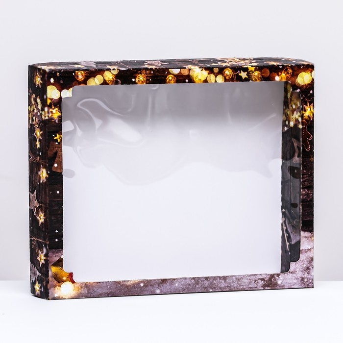 Новый год. Коробка сборная крышка-дно с окном, Новый год. Коробка сборная крышка-дно с окном, "Исполнения желаний", 26 х 21 х 4 см.