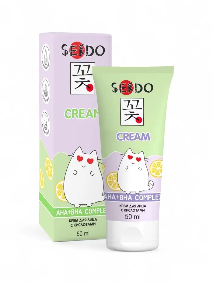 Крем для лица Sendo с кислотами AHA + BHA, 50 мл Крем для лица Sendo с кислотами AHA + BHA, 50 мл