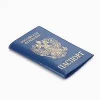 Обложка для паспорта, с тиснением фольгой, с гербом, гладкая, синяя