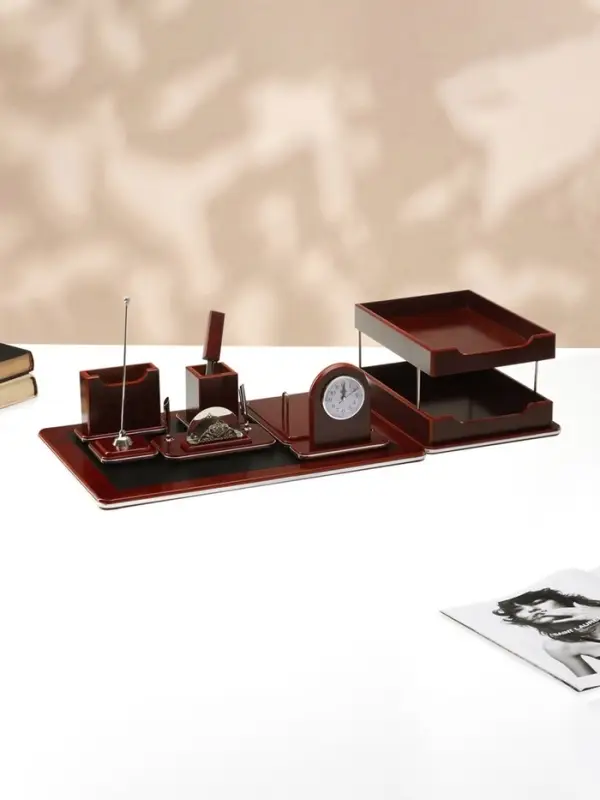 Набор настольный 7 в1 (карандашница, подставка для ручек, визитница, часы Д-009, этажерка, нож, подставка)