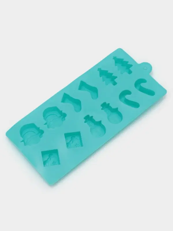 Форма для конфет и шоколада Доляна &laquo;Новый год&raquo;, силикон, 21.5&times;10 см, 12 ячеек, бирюзовая