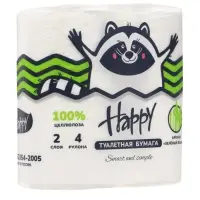 Туалетная бумага HAPPY со втулкой, аромат бамбук, 2 слоя, 4 рулона