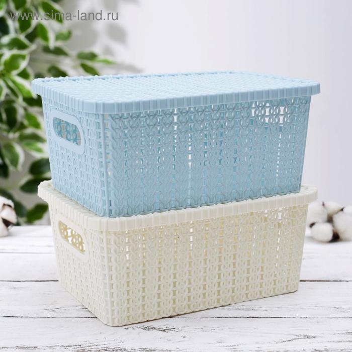 Корзина для хранения с крышкой «Плетенение», 24,5×18×10 см, цвет МИКС Корзина для хранения с крышкой «Плетенение», 24,5×18×10 см, цвет МИКС
