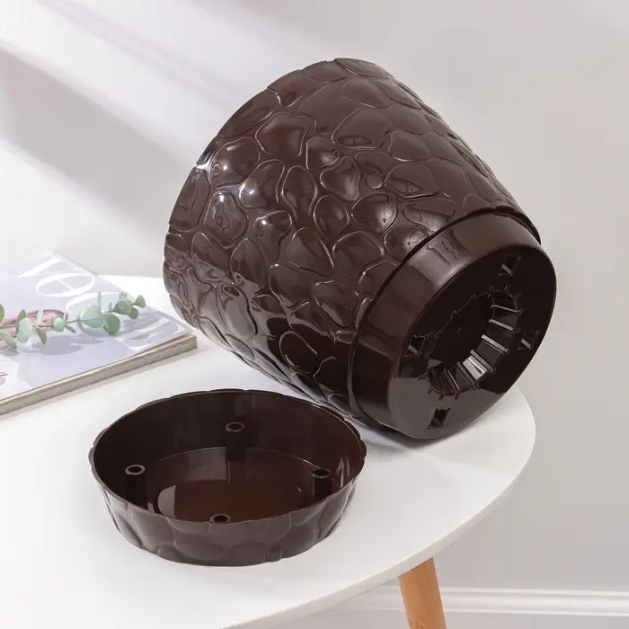 Горшок для цветов с поддоном &laquo;Камешки&raquo;, 8 л, пластик, шоколадный