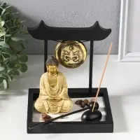 Сад Дзен "Будда в розовом, медитация у гонга" песок+камни+аромапалочки 13,2х15х16 см