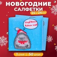 Салфетки бумажные «Новогодний ёжик» 1 слой, 24×24 см, 50 шт.