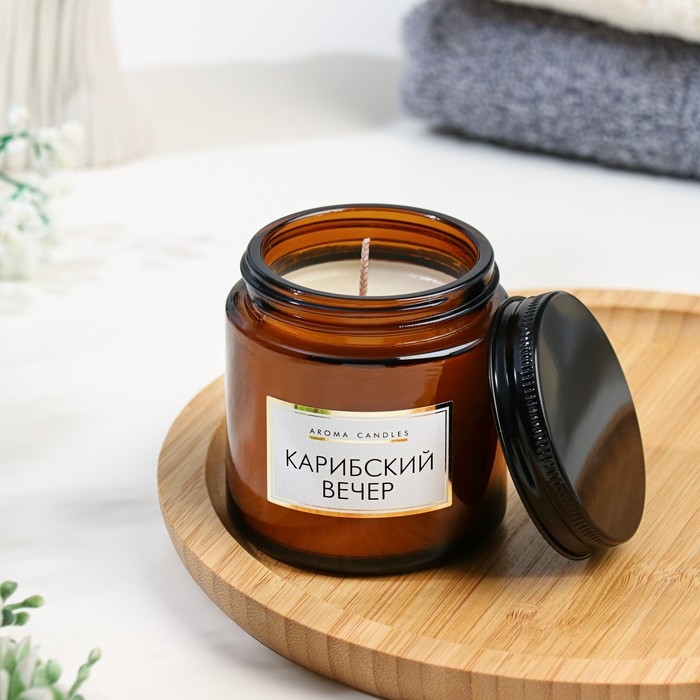 Свеча в банке ароматическая  Свеча в банке ароматическая "Карибский вечер", 6,2х6,2х6,5 см, 9 часов