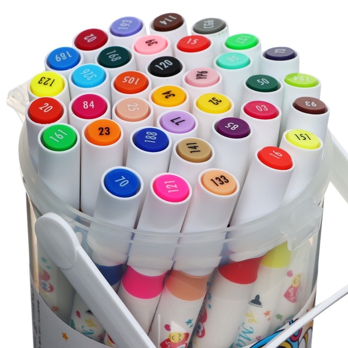 Набор маркеров, 36 цветов, двусторонние, пулевидный и скошенный наконечники Набор маркеров, 36 цветов, двусторонние, пулевидный и скошенный наконечники