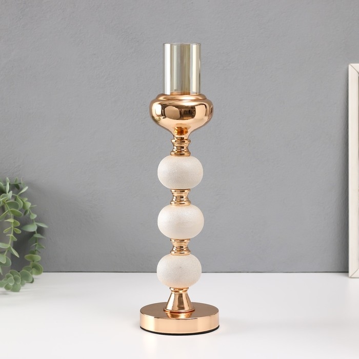 Подсвечник металл, пластик на 1 свечу  Подсвечник металл, пластик на 1 свечу "Нега" d=5 см беж с золотом 10х10х29 см