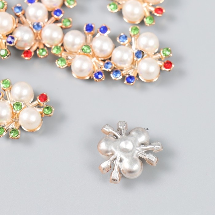 Декор для творчества пластик Декор для творчества пластик "3 жемчужины с цветными стразами" набор 12 шт 2х2 см