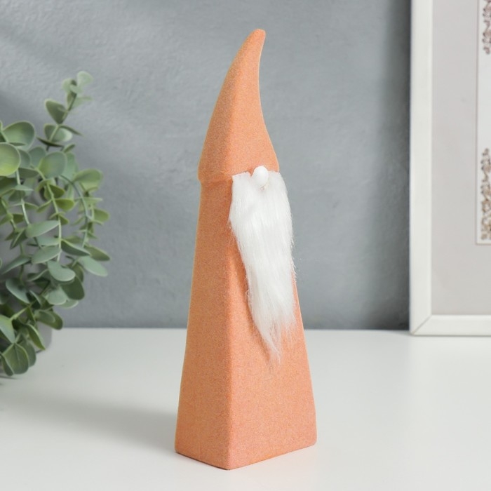 Сувенир керамика  Сувенир керамика "Бородатый гномик в высоком колпаке" оранжевый флок 22х4,7х6,8 см