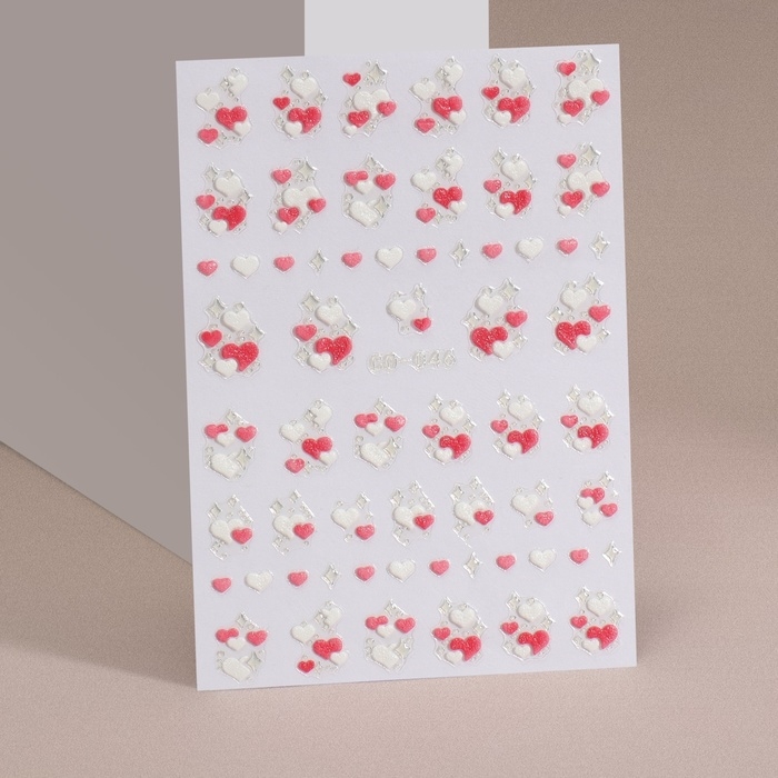 Наклейки для ногтей «Сердечки», объемные, цвет красный/белый Наклейки для ногтей «Сердечки», объемные, цвет красный/белый