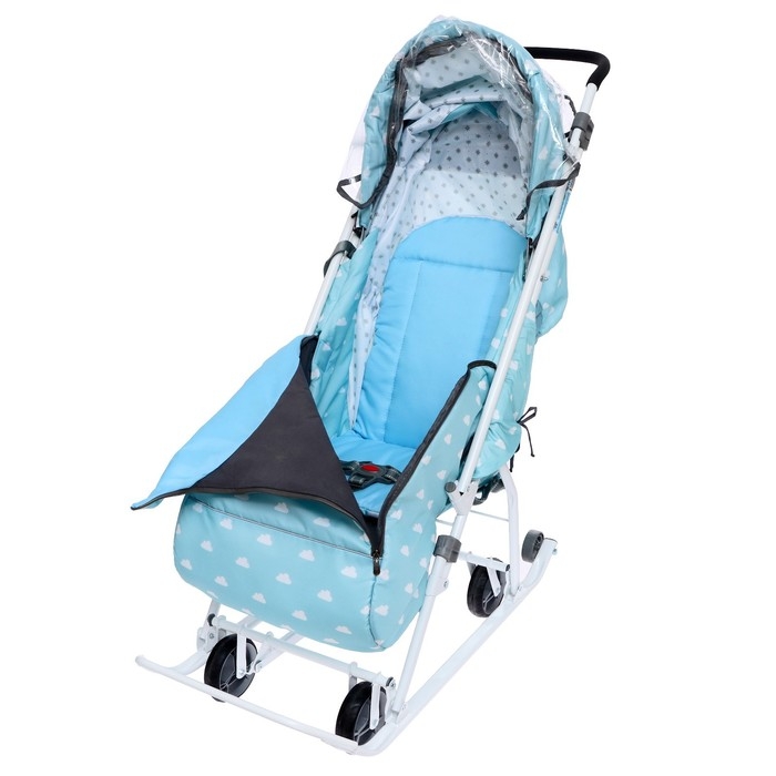 Санки-коляска «Наши детки 3-1К», принт с облачками, цвет голубой Санки-коляска «Наши детки 3-1К», принт с облачками, цвет голубой