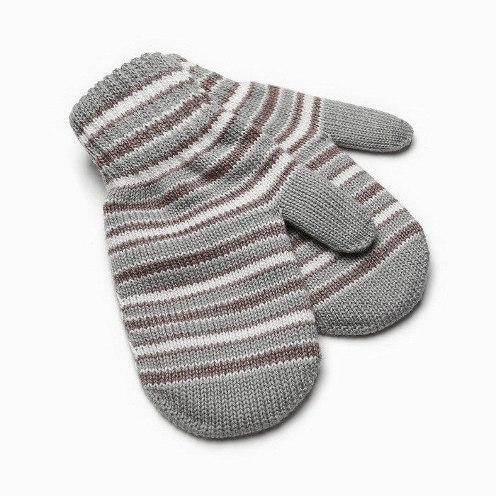 Варежки для мальчика двойные, серый с коричневым, размер 17 Варежки для мальчика двойные, серый с коричневым, размер 17