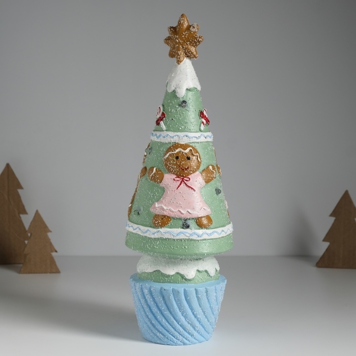 Сувенир керамика свет Сувенир керамика свет "Пряничная ёлочка с печенюшками" зелёная 10х10х31 см