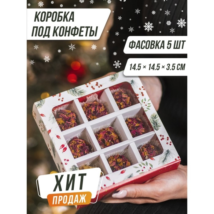 Коробка под 9 конфет с ячейками «Загадай желание» 14,5 х 14,5 х 3,5 см, Новый год Коробка под 9 конфет с ячейками «Загадай желание» 14,5 х 14,5 х 3,5 см, Новый год