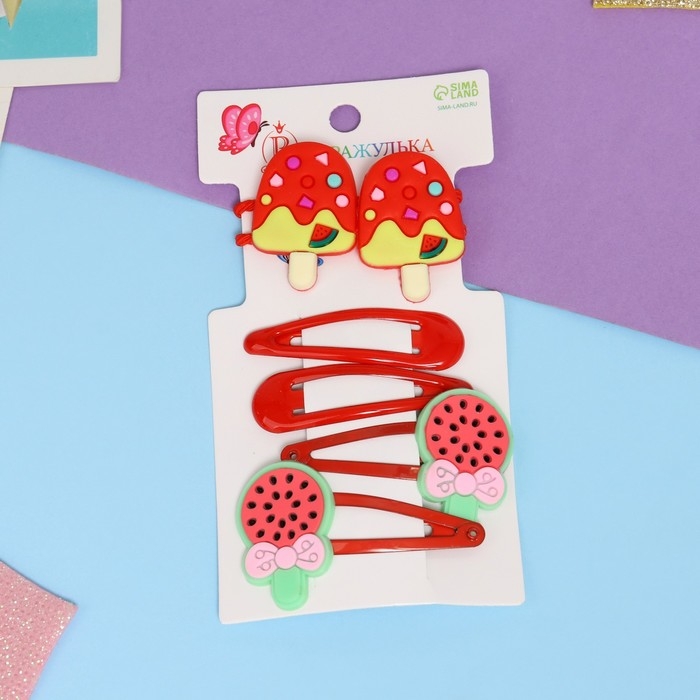Набор для волос Набор для волос "Ширли" (2 резинки 5 см, 4 невидимки 5,5 см) мороженое, красный