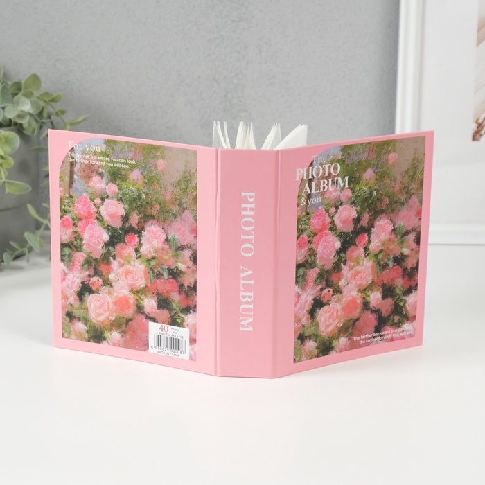 Фотоальбом на 40 фото 10х15 см "Кустовые розы на розовом" в коробке 17х14х4,6 см
