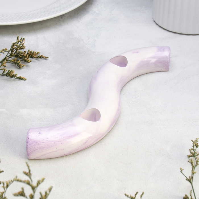 Подсвечник Подсвечник "Волны" для двух свечей из гипса,25х6х3см,мрамор с фиолетовыми полосками