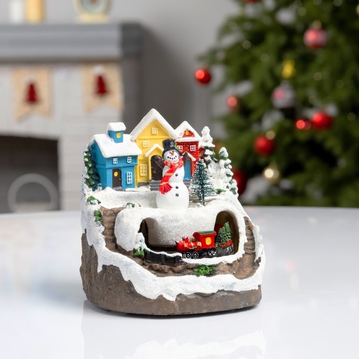 Светодиодная фигура «Поезд и снеговик» 16 × 10 × 12 см, полистоун, батарейки АААх2 (не в комплекте), USB, свечение тёплое белое Светодиодная фигура «Поезд и снеговик» 16 × 10 × 12 см, полистоун, батарейки АААх2 (не в комплекте), USB, свечение тёплое белое