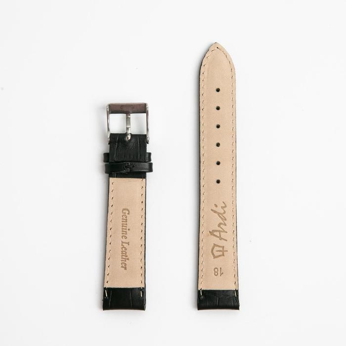 Ремешок для часов, мужской, 18 мм, запряжник 75 мм, горт 115 мм, натуральная кожа, черный Ремешок для часов, мужской, 18 мм, запряжник 75 мм, горт 115 мм, натуральная кожа, черный