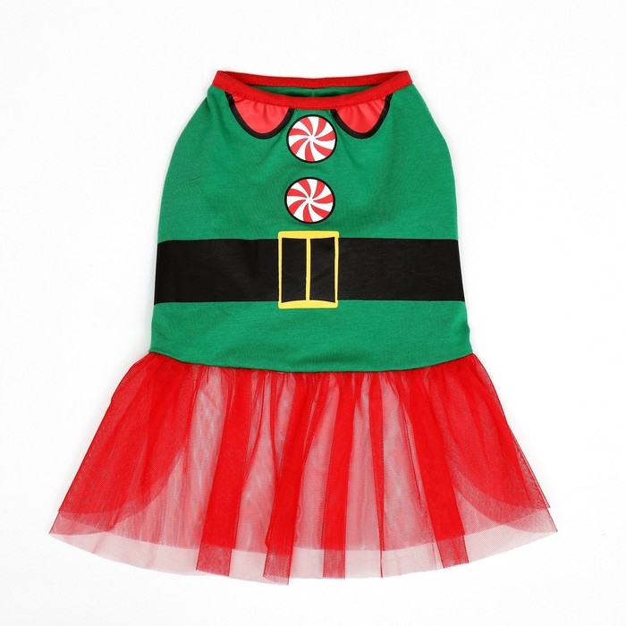 Костюм для животных Костюм для животных "Эльфийка", размер XS (ДС 22, ОГ 32, ОШ 21 см), красно-зелёный