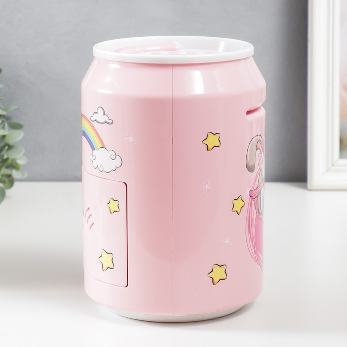 Копилка пластик Копилка пластик "Банка. Зайчишка" кодовый замок, звук АА розовый 14х21 см