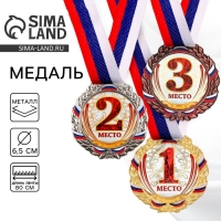 Медаль призовая 075, d= 6,5 см. 3 место. Цвет бронза. С лентой