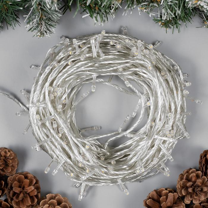 Гирлянда «Нить» 20 м, IP20, прозрачная нить, 200 LED, свечение тёплое белое, 8 режимов, 220 В