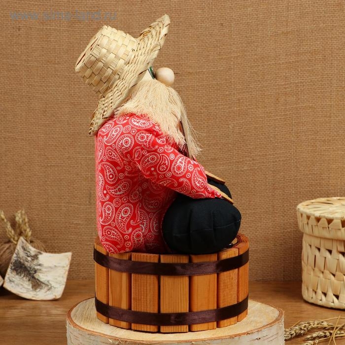 Оберег - домовой Оберег - домовой "Берендей в шляпе, сидит на бочке", h = 30 см, d = 19, микс