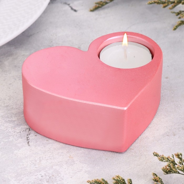 Подсвечник Подсвечник "Сердце большое. Мрамор" из гипса,10,5х9х4,5см,розовый