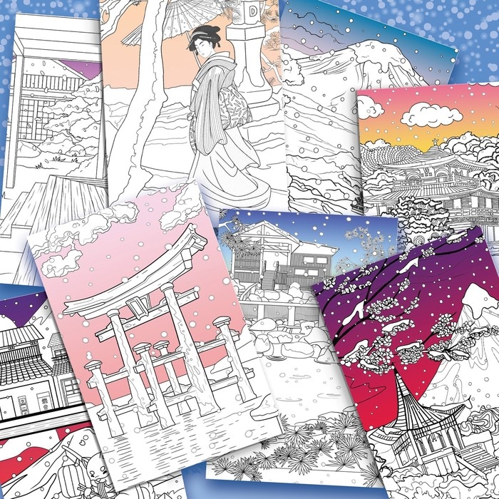 Японская раскраска «Погрузись в зимнюю сказку», 25 картинок Японская раскраска «Погрузись в зимнюю сказку», 25 картинок
