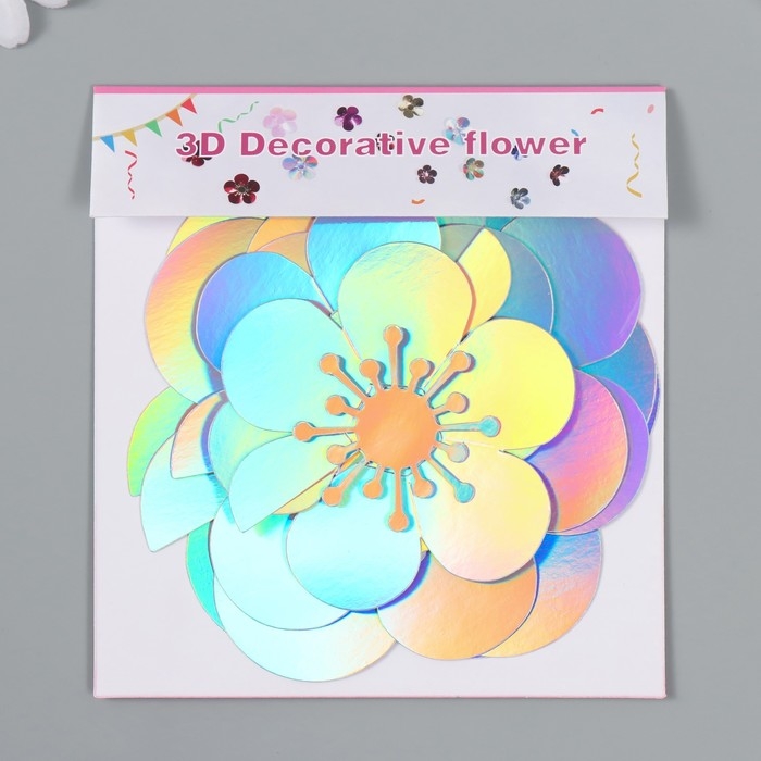 Наклейка бумага Наклейка бумага "Цветок. Серебристая голография" набор 6 шт 13х12,3х0,6 см