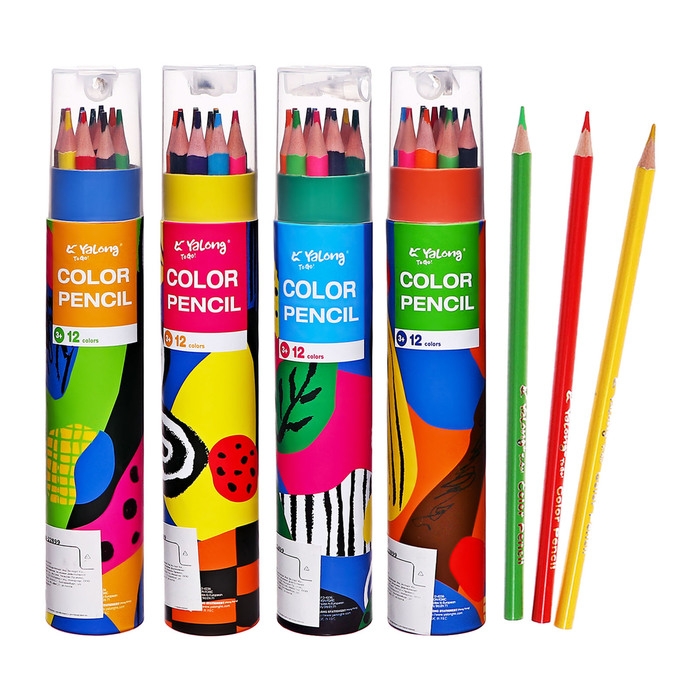 Карандаши 12 цветов, в тубусе, шестигранные, деревянные, Абстракция Карандаши 12 цветов, в тубусе, шестигранные, деревянные, Абстракция