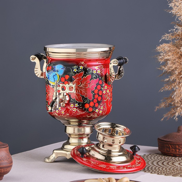 Набор «Рябина», 3 предмета, самовар 3 л, заварочный чайник 0,7 л, поднос Набор «Рябина», 3 предмета, самовар 3 л, заварочный чайник 0,7 л, поднос