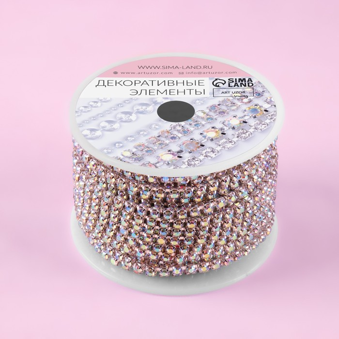 Цепь со стразами, с голографией, металл, стекло, 2,5 мм, 9 ± 1 м, цвет серебряный Цепь со стразами, с голографией, металл, стекло, 2,5 мм, 9 ± 1 м, цвет серебряный