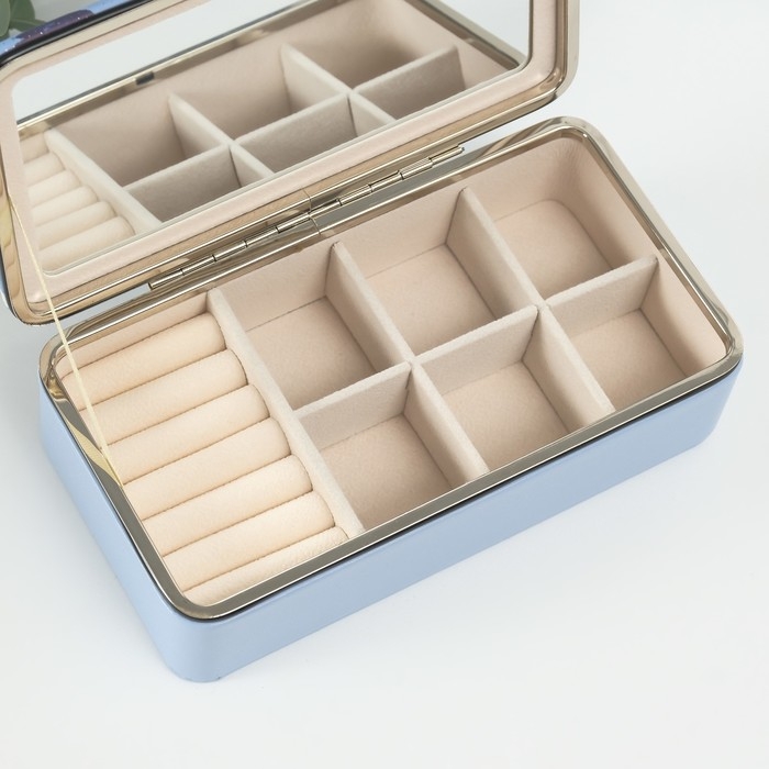 Шкатулка кожзам для украшений Шкатулка кожзам для украшений "Поцелуи" голубая 10х18х6 см