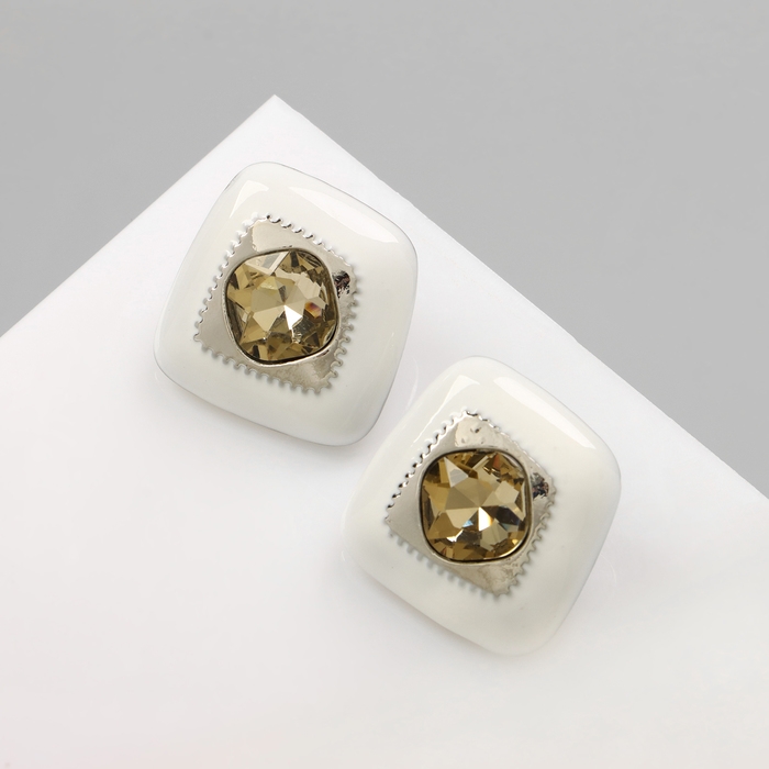 Серьги эмаль «Абстракция» ромб, цвет белый в серебре Серьги эмаль «Абстракция» ромб, цвет белый в серебре