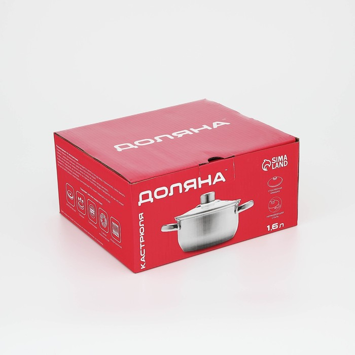 Кастрюля из нержавеющей стали Доляна «Гретте», 1,6 л, d=16 см, с крышкой, капсульное дно, индукция Кастрюля из нержавеющей стали Доляна «Гретте», 1,6 л, d=16 см, с крышкой, капсульное дно, индукция