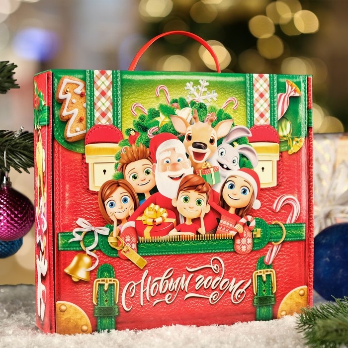 Новый год. Коробка подарочная складная Новый год. Коробка подарочная складная "Портфель Дружба" 25 х 27 х 6 см.