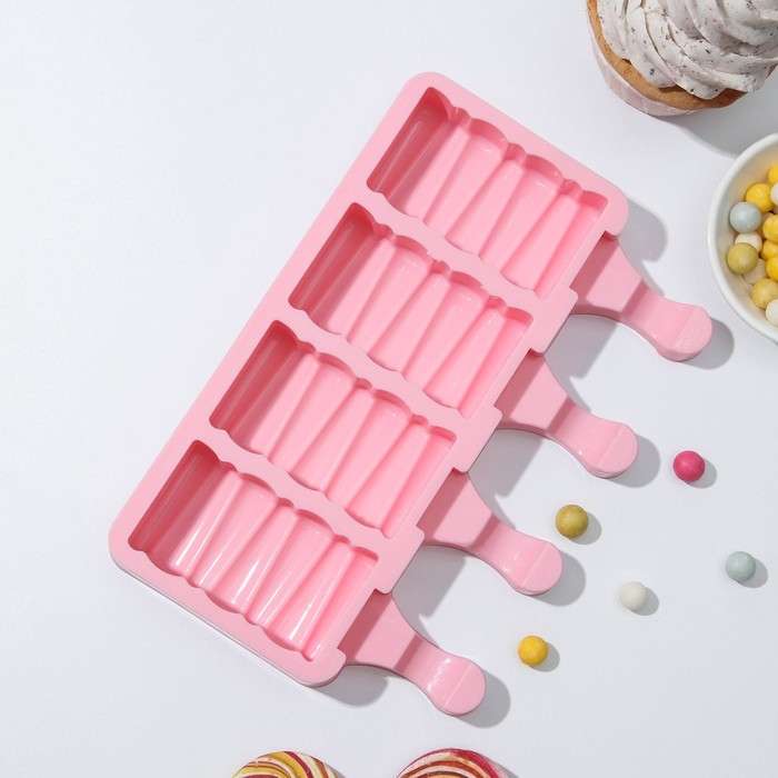 Форма для мороженого «Венеция», силикон, 19,6×11×2,4 см, 4 ячейки, цвет МИКС Форма для мороженого «Венеция», силикон, 19,6×11×2,4 см, 4 ячейки, цвет МИКС