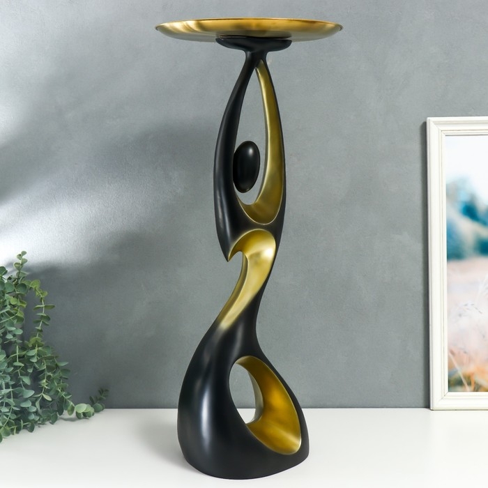 Сувенир полистоун подставка  Сувенир полистоун подставка "Абстракция. Изгибы" чёрная с золотом d=30 см 70х23х21 см