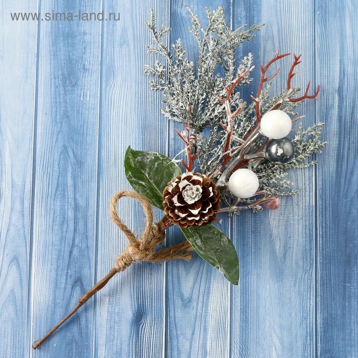 Декор  Декор "Зимнее очарование" шишка шарики веточки в серебре, 20 см