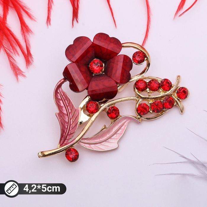 Брошь &laquo;Цветение&raquo;, цвет красный в золоте