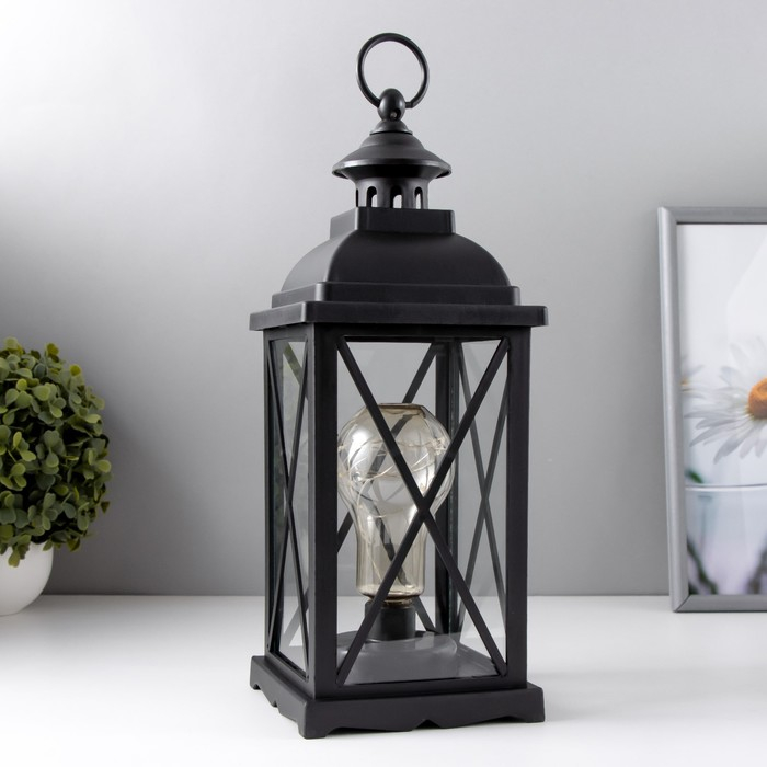 Ночник Ночник "Фонарь с лампой" чёрная от батареек 3ААА 35х13,5х13,5 см