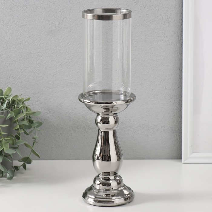 Подсвечник керамика, стекло на 1 свечу Подсвечник керамика, стекло на 1 свечу "Магистр" d=8 см серебро 9,5х9,5х32 см