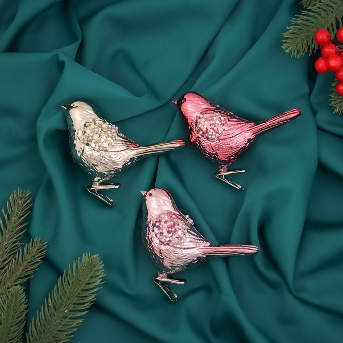 Украшение ёлочное Украшение ёлочное "Сказочная птица" (набор 3 шт) на зажимах, 10,5х7 см, микс