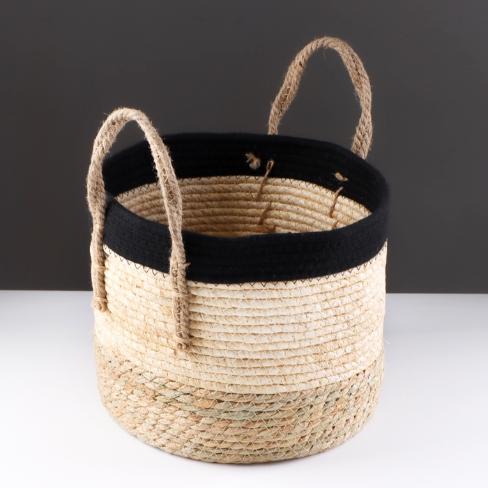 Корзина для хранения Корзина для хранения "Перу", с ручками, 29 х 29 х 25 см, натуральный, чёрный