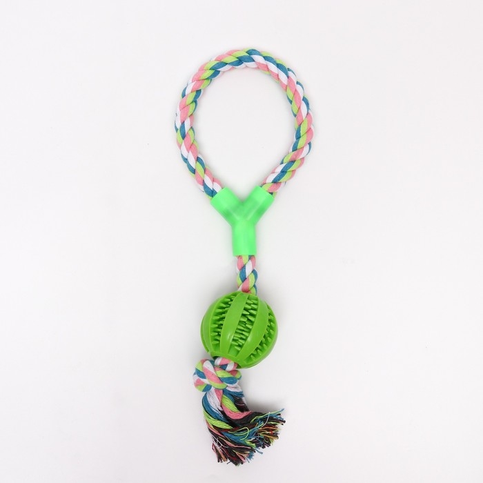 Игрушка канатная с ручкой и мячом, 38 см, до 160 г, зелёная Игрушка канатная с ручкой и мячом, 38 см, до 160 г, зелёная